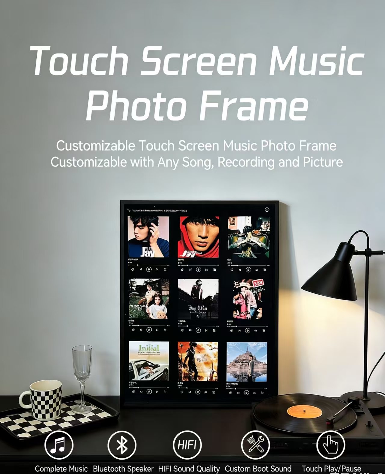 Smart Music Photo Frame with Touch Screen Custom Touch Screen Music Photo Frame | Bluetooth Audio | Personalized Song & Photo Gift